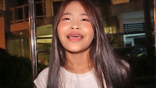 Cute Thai teen amateur picked up by two horny white guys