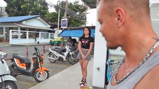 Thai teen amateur picked up at a 7 11 for horny threesome sex