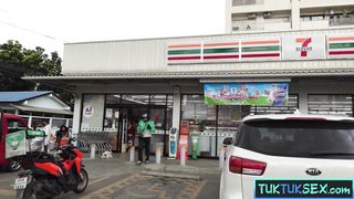 Thai teen amateur picked up at a 7 11 for horny threesome sex