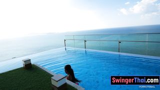 Bubble butt Thai GF first time anal fuck after a pool session