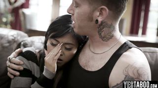 Crying Asian teen consoled and pounded by BFs horny evil stepbro