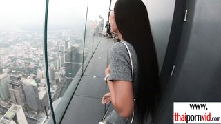 Petite amateur Thai teen Cherry spends some time on lovers big white cock