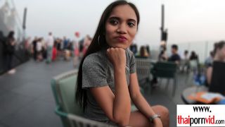 Petite amateur Thai teen Cherry spends some time on lovers big white cock