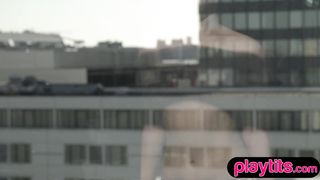 Gorgeous petite Asian MILF strips lingerie to display juicy boobs