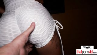 Petite small tits amateur Thai teen Pocky needs her european lovers cream