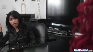 Pussy licking to destress my petite big tits asian colleague