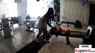 Horny amateur Thai teen Noom feeding her hungry pussy on a big white cock