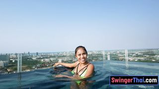 Anal fucking my big ass Thai girlfriend after rooftop pool visit