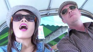 Tongue pierced tiny Thai MILF gets picked up by two foreigners