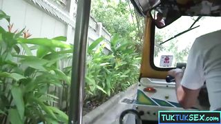 Petite Thai MILF picked up in a Tuk Tuk and fed a big white cock