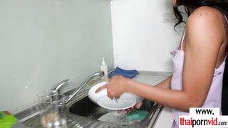 Petite amateur Thai teen Lisia wants dessert on her lovers big white cock