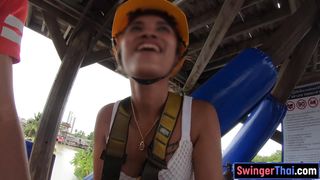 Zipline fun with Thai girlfriend and hot amateur sex at home