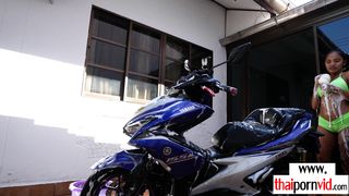 Sexy anal lover amateur Thai teen Cherry getting reward on a big white cock