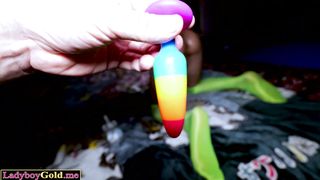 Extra skinny amateur Thai ladyboy teen Git stretched by a big cock bareback