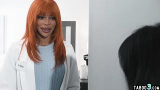 Ebony tranny doctor Lola Morena banging a petite asian MILFs ass bareback