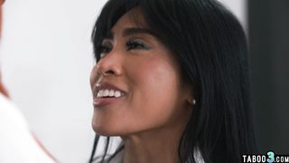 Ebony tranny doctor Lola Morena banging a petite asian MILFs ass bareback