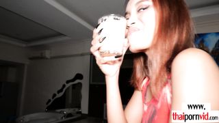 Naughty amateur Thai teen sluts Cherry and Gina sharing a big white cock