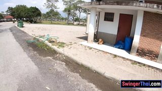 Bubble butt Thai girlfriend anal fucking after an outdoor workout