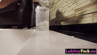 Big cock Thai femboy giving a blowjob and masturbated for white tourist