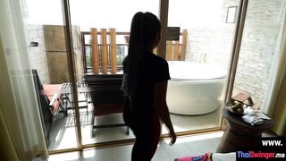 Petite Asian teen Odi deepthroats white stranger before deep pussy fucking