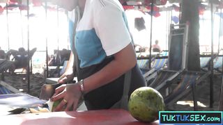 Big natural tits Thai GoGo teen amateur beach pick up for sex