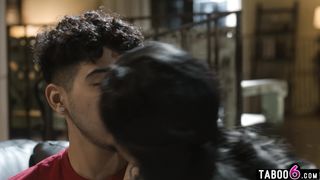 Asian teen maid Avery Black  caught masturbating by a young guy