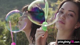Petite Thai lesbian teen Cara Pin stripping her cute asian GF Kit Rysha